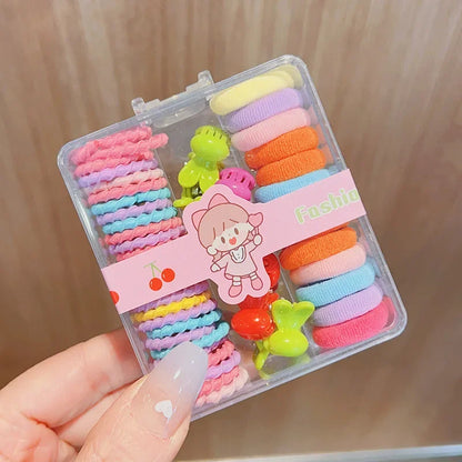 New Cute Box Set Children's New High Elasticity Elastic Band Candy Color Hair Tie Clip Hair Clip Rope Princess Accessories.
