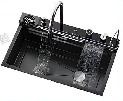 Waterfall kitchen sink nano thickened digital display honeycomb household single slot
