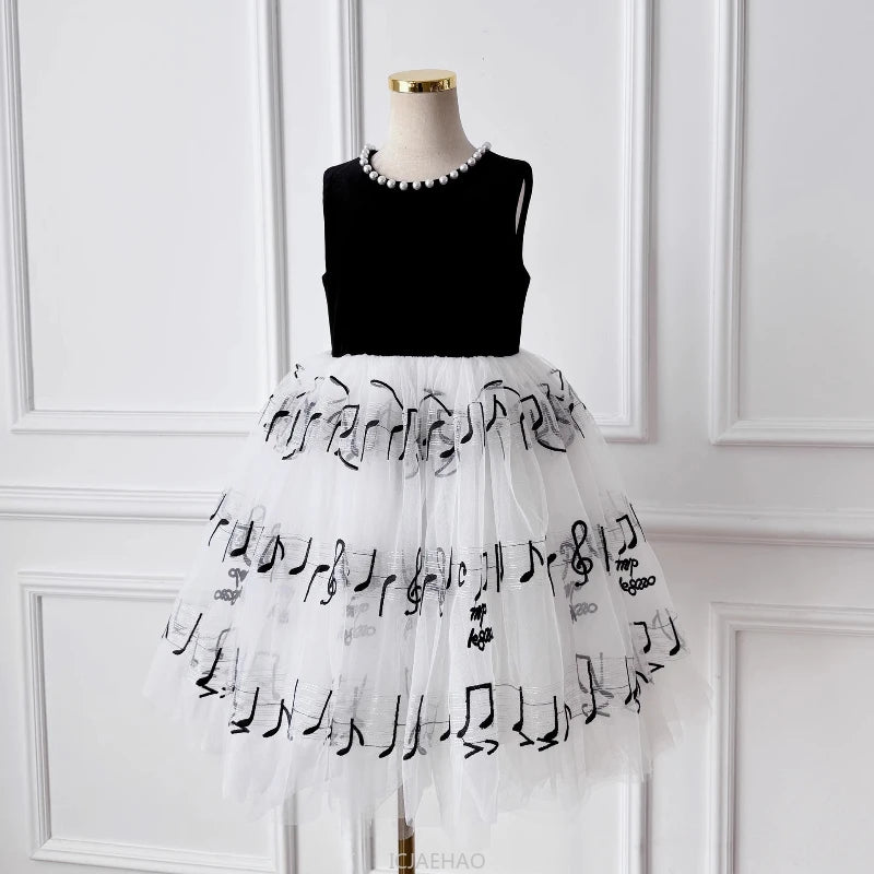 Gesticktes Tüllkleid für schwarze Mädchen, Perlenklavier, Performance-Kleid, Bühnenausstattung, Outfits, Sommer, Blumenspitze, formelle Kostümkleidung.