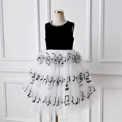 Gesticktes Tüllkleid für schwarze Mädchen, Perlenklavier, Performance-Kleid, Bühnenausstattung, Outfits, Sommer, Blumenspitze, formelle Kostümkleidung.