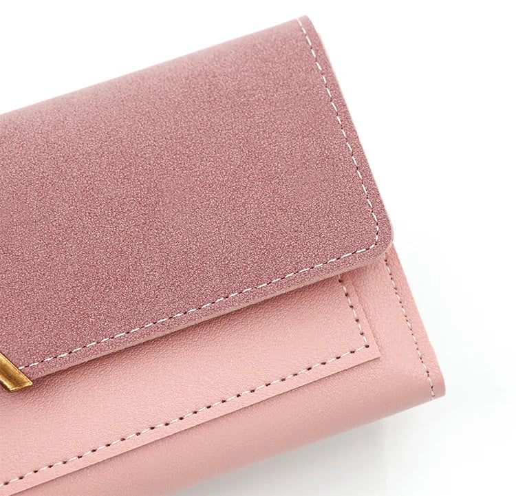 New Korean version women's wallet long V-shaped buckle three fold wallet for women, hand-held bag, change card bag