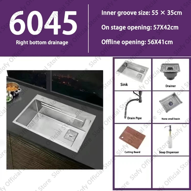 Küchenspüle aus Edelstahl 304, großes Fassungsvermögen, Wasch-/Schnitt-/Abfluss in einem, komplettes Set, multifunktionale Gemüse-Arbeitsstation für den Haushalt