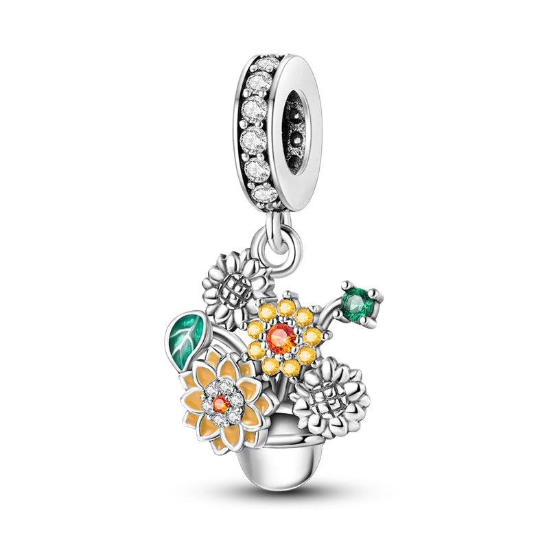 Flowers Series 925 Sterling Silver Sunflowers Tulip Carnation Charms Fit Original Bracelet  For Women Jewelry Making