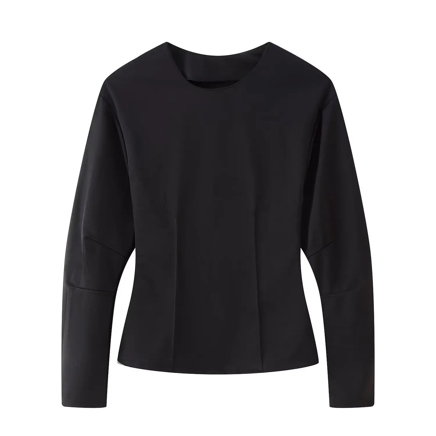 2025 Spring New Women's Two Piece Pant Set Fashion Long Sleeve O-neck Pleated Top Double-Sided Fabric Office Top Casual Pants.