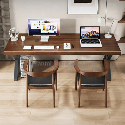 Minimalistischer langer Massivholztisch für das Heimbüro, große Arbeit, Gaming, Arbeitszimmer, Schreibtische für zwei elegante Räume, Computertisch mit Stahlbeinen