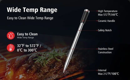 Wireless Bluetooth Meat Thermometer IP67 Waterproof Probes with LCD Screen Booster Rechargeable for Grilling Smoker BBQ Oven.