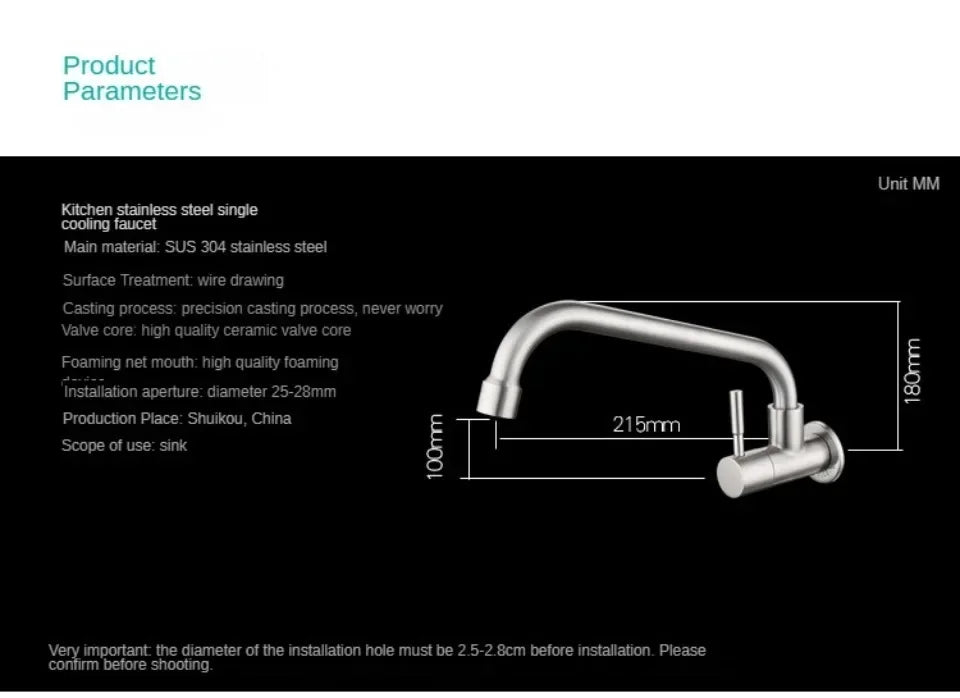 Kitchen Faucet Stainless Steel Wall mounted Single Cold Water Faucet Lower Curve Faucet Wall Sink Water Tap Premium Quality