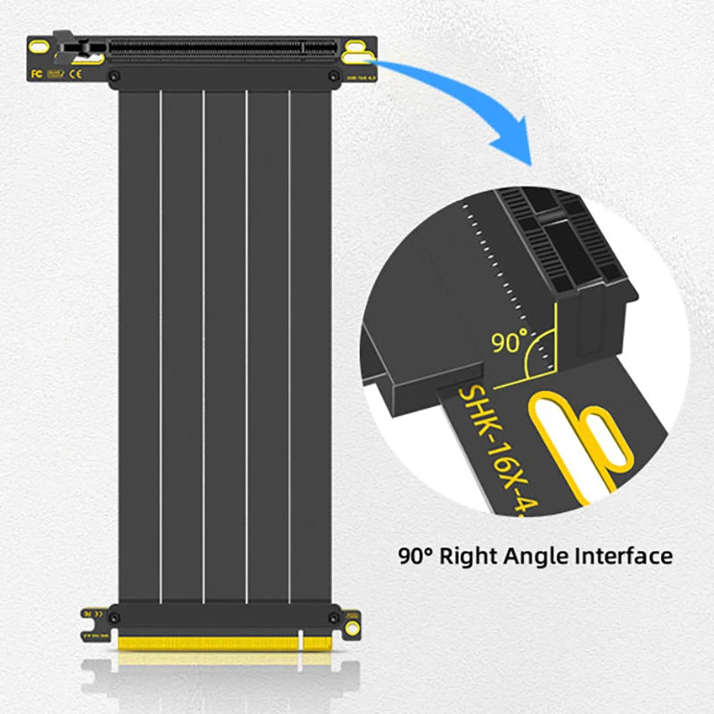 TEUCER PCI-E 4.0 X16 Riser Cable Video Card Extension Shielded Flexible 90° Mounting GPU Extension Cord Black/White.