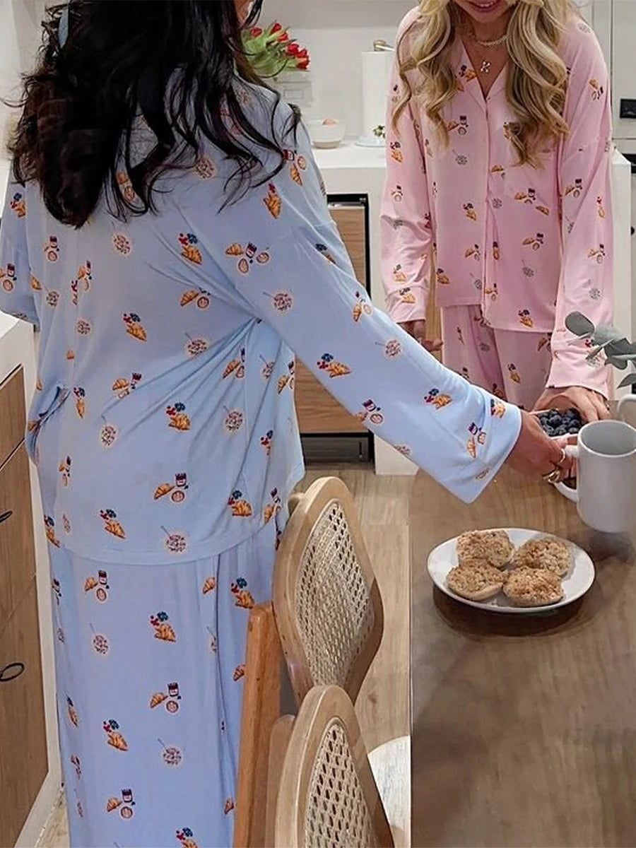 Maemukilabe Women Y2K Floral Pajama Set Long Sleeve Shirt and Pants Set Vintage 2 Piece Lounge Set Cute Bow Pjs Sleepwear.