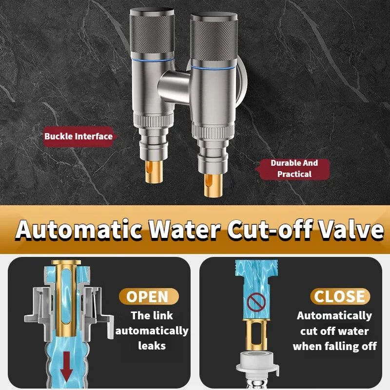 One In Two Washing Machine Faucet All Copper Valve Double Control Toilet Faucet Fully Automatic Detachment and Water Stop
