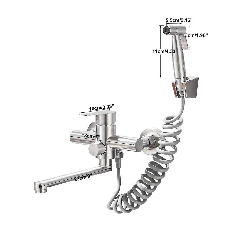 Kitchen Faucets Stainless Steel Wall Mounted Multifunctional Bathroom Basin Faucet Hot Cold  Water Mixer Taps With Spray Gun