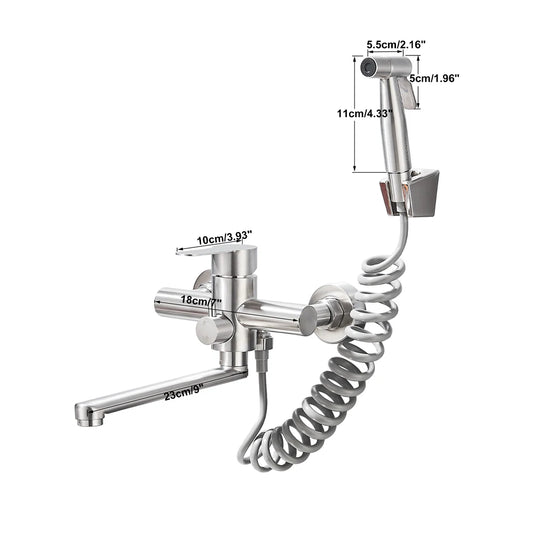 Kitchen Faucets Stainless Steel Wall Mounted Multifunctional Bathroom Basin Faucet Hot Cold  Water Mixer Taps With Spray Gun