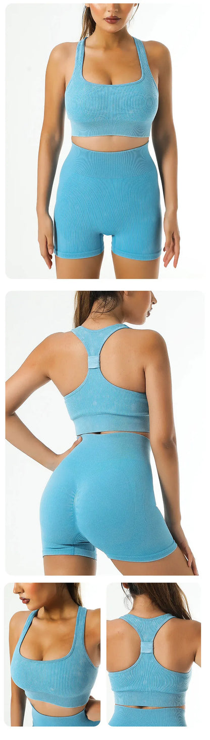 Yoga Suit High Waist Leggings Running Training Tights Sports Outfits Long Sleeve Crop Top Bra Seamless Fitenss Set Fitness Wear