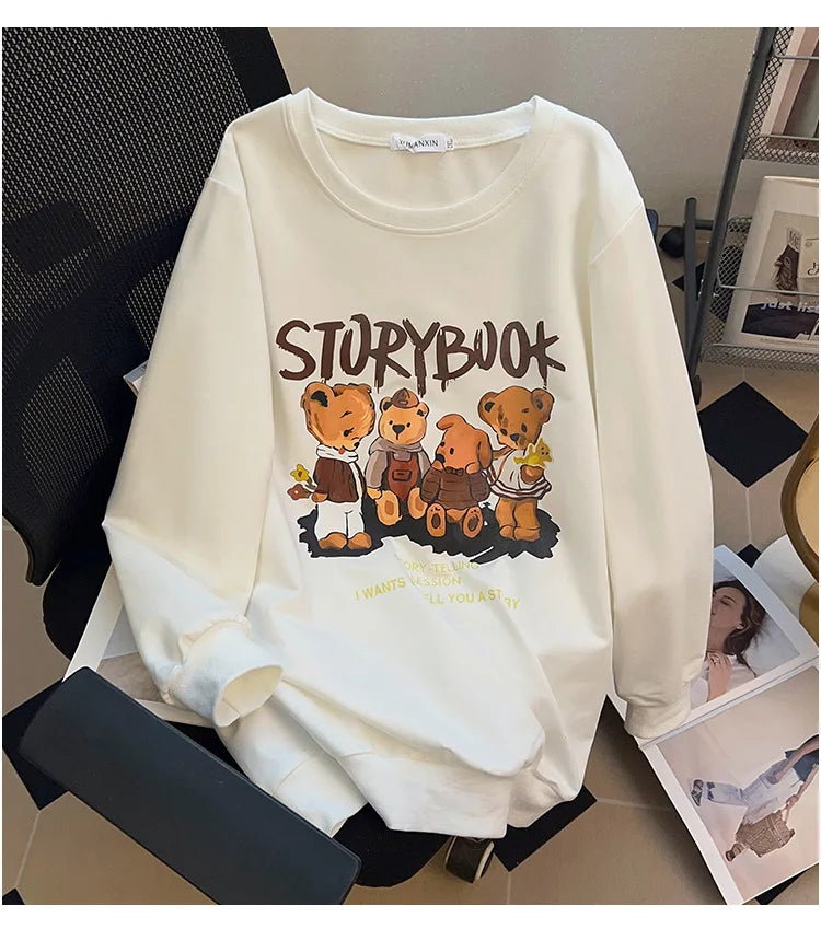 170kg plus size Damen büste Herbst bär bedrucktes Sweatshirt lockeres Langarm-Freizeit oberteil 6xl 7xl 8xl 9xl 10xl 11xl.