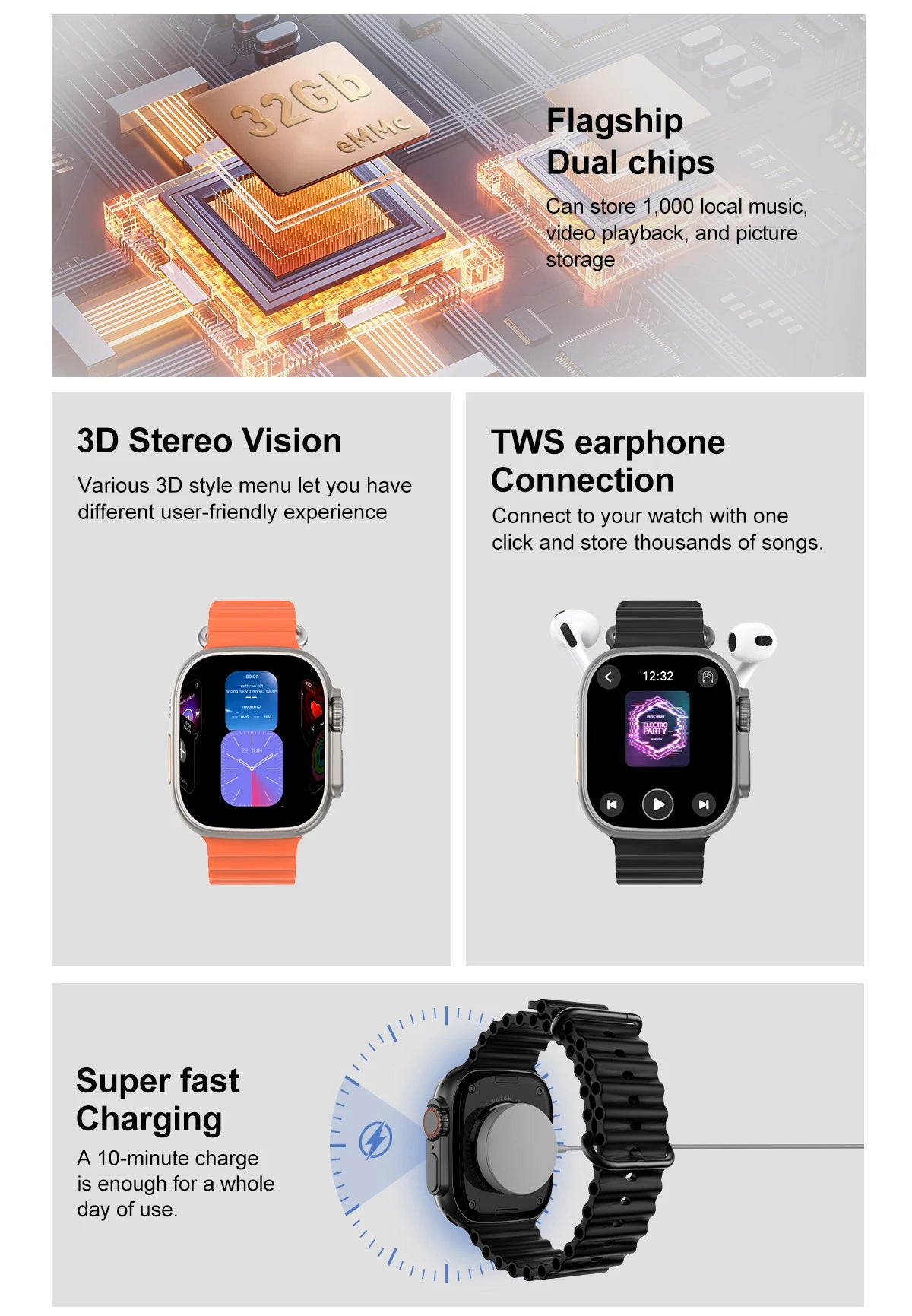 DT Ultra 3 Smartwatch Amoled Screen 4GB MP3 MP4 Player Bluetooth Network Sharing APP Store ChatGPT Smart AI Watch Men Sportwatch.