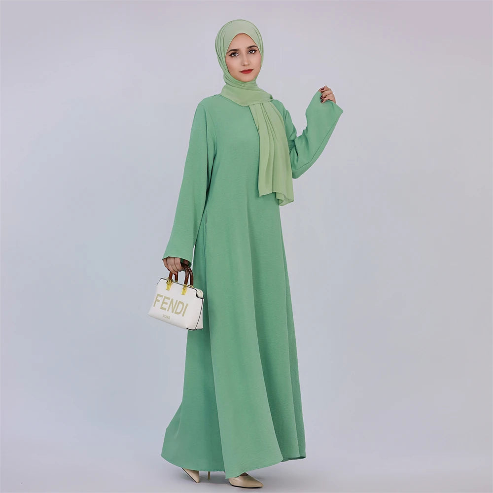 Ramadan Eid Solid Linen Dubai Abaya Turkey Islam Muslim Modest Dress Kaftan Prayer Clothes For Women Kebaya Robe Femme Musulmane