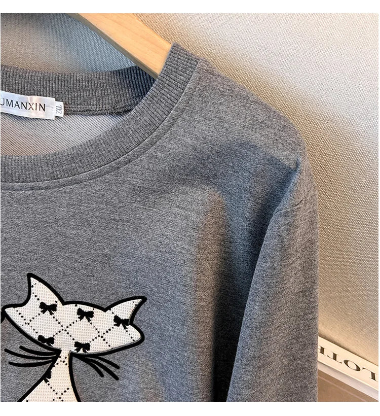 175 kg Plus Size Damen Büste 170 Herbst Cartoon Langarm Sweatshirt Schwarz Grau 5XL 6XL 7XL 8XL 9XL.