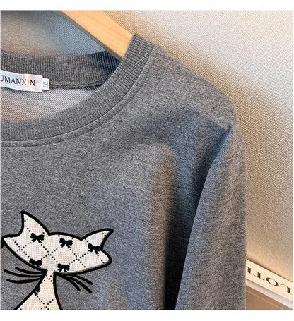 175 kg Plus Size Damen Büste 170 Herbst Cartoon Langarm Sweatshirt Schwarz Grau 5XL 6XL 7XL 8XL 9XL.