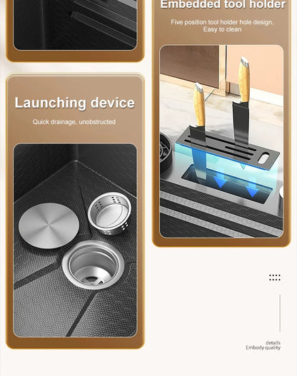 Large Single Slot Embossed Stainless Steel Waterfall Kitchen Sink  Household Wash basin Dishwashing  Sink For Kitchen