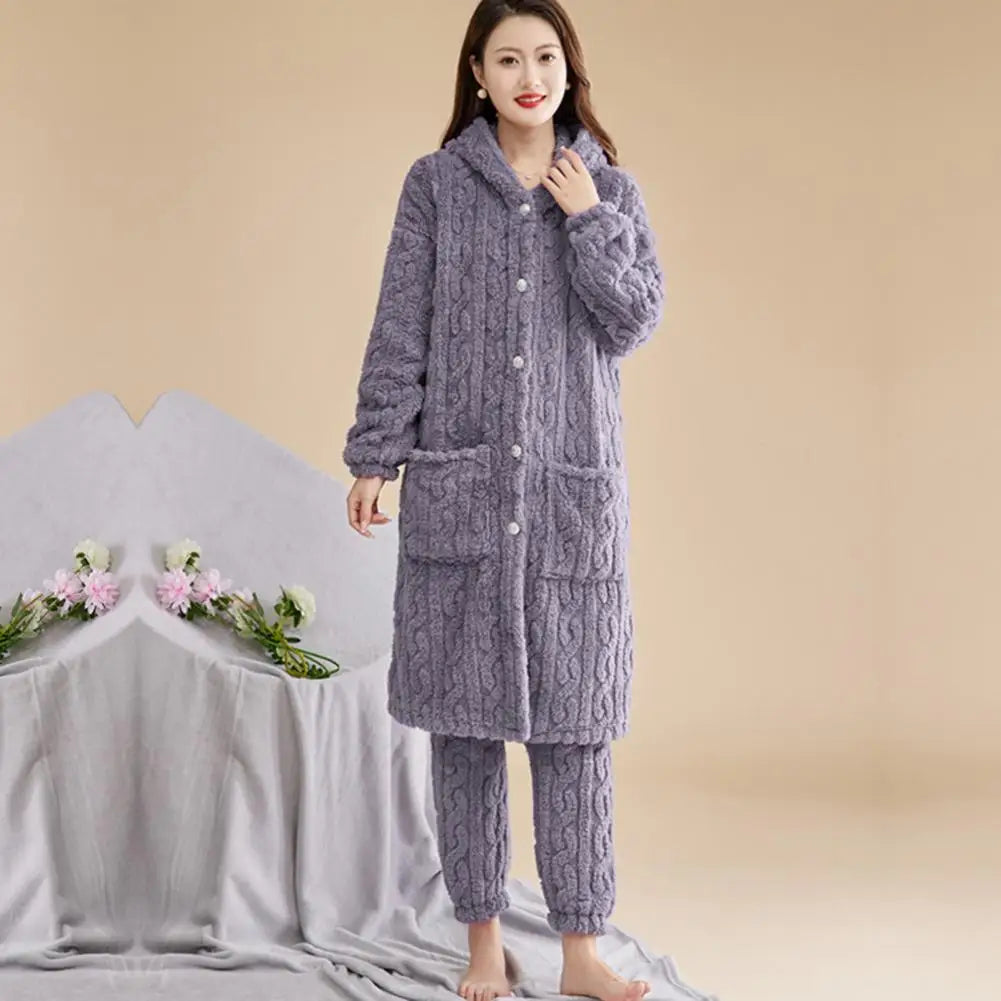 Korallen Samt Frauen Pyjama Set Verdicken Samt Rippen Fleece Set Pullover Hosen Frauen Pyjama Sets 2024, Homewear Frauen Nachtwäsche.