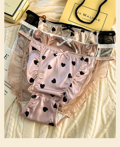 Sexy lingerie women Satin tangas lace ropa interior femenina sweet calzones para mujer plus size panties heart underwear women.