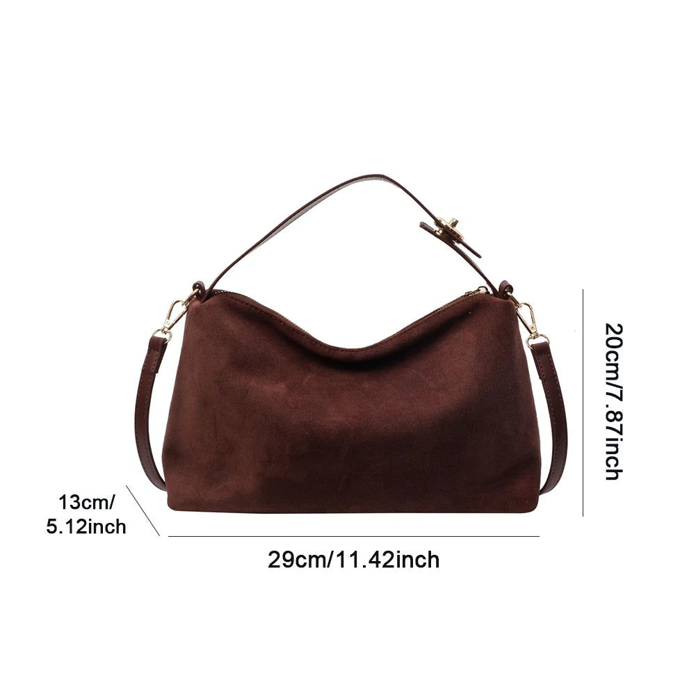 Women Suede Shoulder Bag Adjustable Strap Crossbody Bag With Inner Pocket Handbag Zipper Clutch Purse for Work Travel.