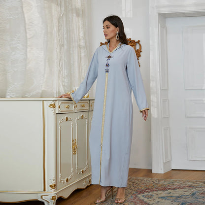 Ramadan Gray S Size Abaya Damen Dubai Luxury Islam Muslim African Dresses For Women Kebaya Kaftan Morocco Robe Musulmane Femme.