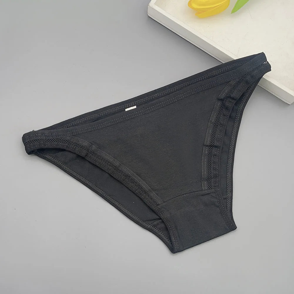 Moonflame 12Pcs Wholesale Women Cotton Panties Sexy Low-Waist Lingerie Female Elastic Soft Underwear Solid Color Underpant.