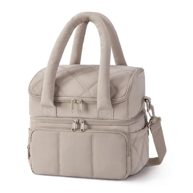 2025 New High Quality Double Deck Cooler Lunch Bag Leakproof Insulated Lunch Box Reusable Durable Puffer Tote for Work School.