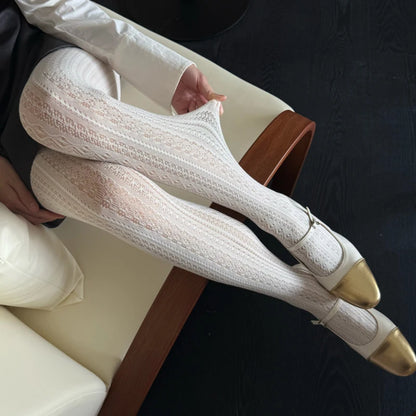 Vintage Lolita Lace Tights for Women 2025 Autumn High Elastic Engraved Mesh Socks Hollow Thin Pantyhose Stretch Tights Stockings