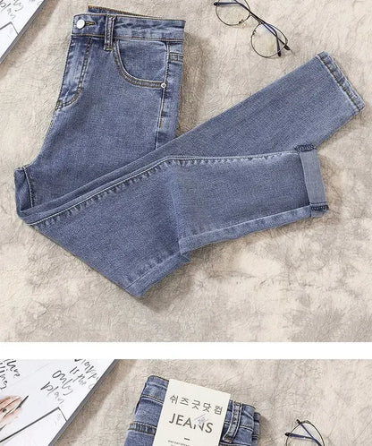 High Waist Nine-Tenths Women's Skinny Jeans Elastic Slimming Fashionable Spring Autumn New Style Small Foot Tight Pants.