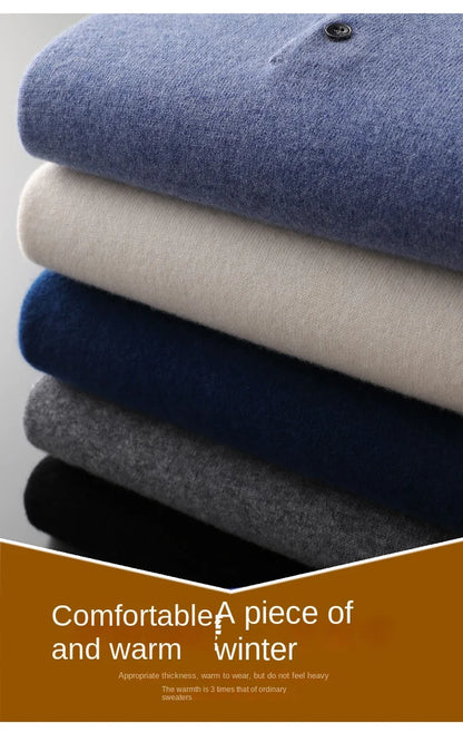 2025 Men's Autumn And Winter 100% Merino Pure Wool Knitted Sweater Men's Business Casual Knitted Polo Collar Pullover Top YJ1815.