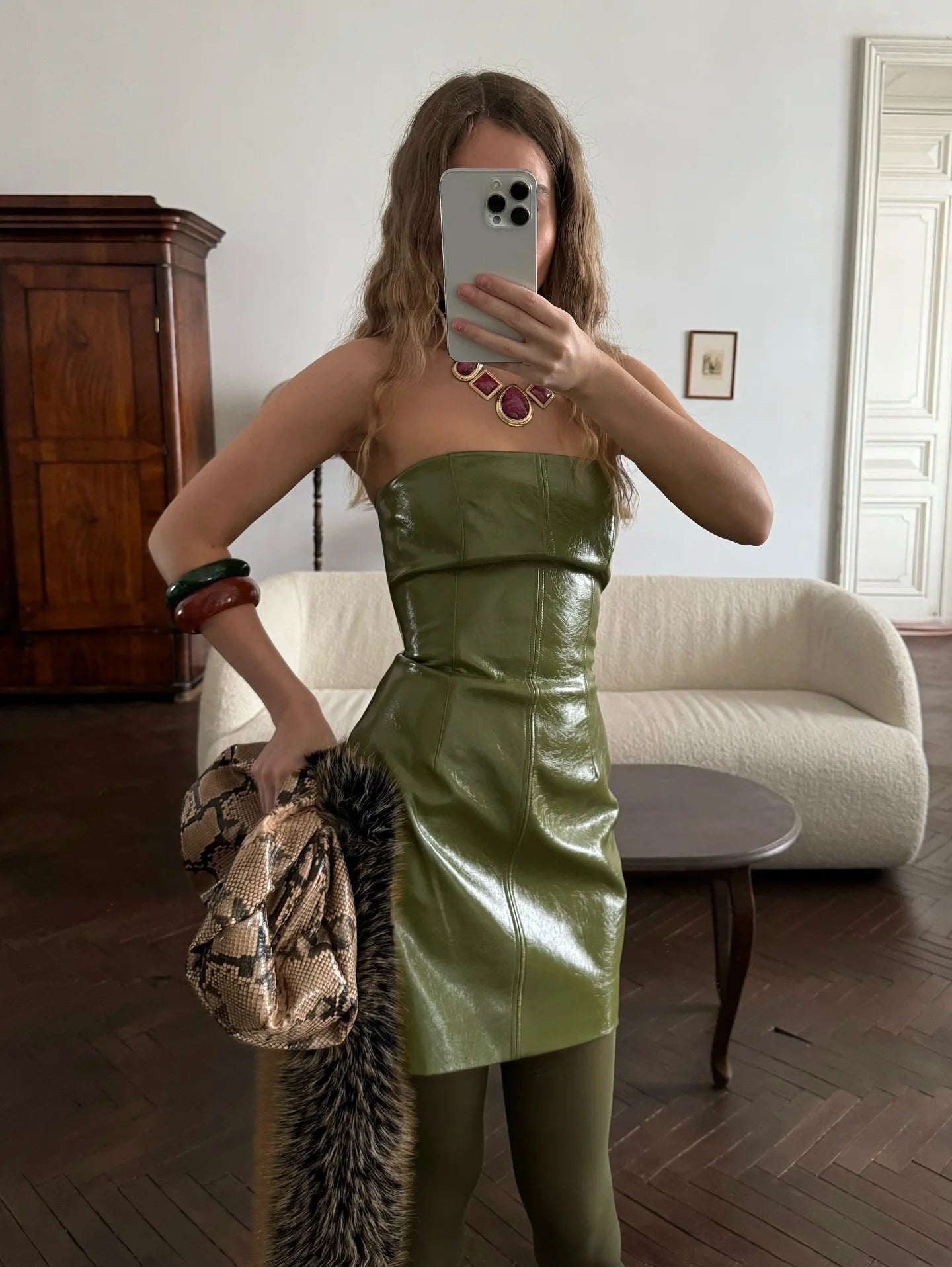 Chic Stand Collar Leather Long Skirt Sets Women Long Sleeve Jackets Spliced Solid Skirts 2025 Autumn Lady Y2k Outfits dress