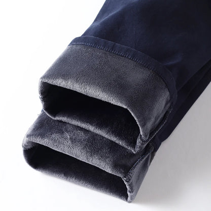 Winter Casual Men Classic Style Business Warm Plush Trousers Regular Thick Fur Pants Male Fleece Elastic Straight Formal Pants.