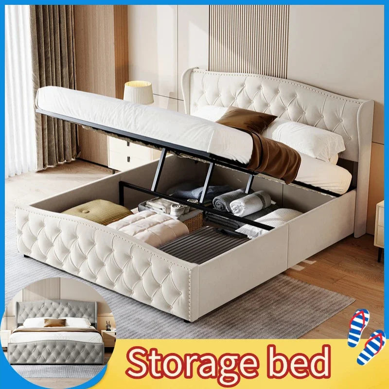 Creahappy – Polsterbetten – Betten unter dem Bett – Einzelbetten mit hydraulischem Hebesystem – Wellenbetten aus Samtgeflecht