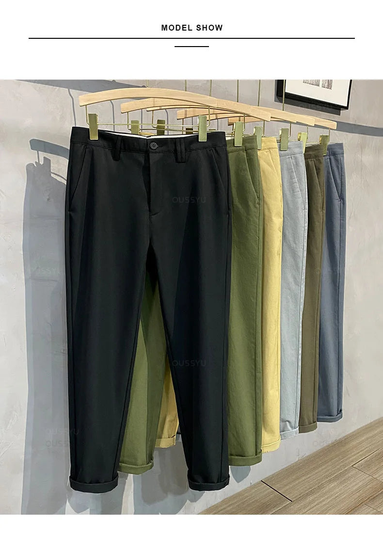 97%Cotton Autumn Winter Casual Pants Men Business Fashion Classic Solid Color Stretch Straigh Grey Khaki Brand Trousers Male 38.