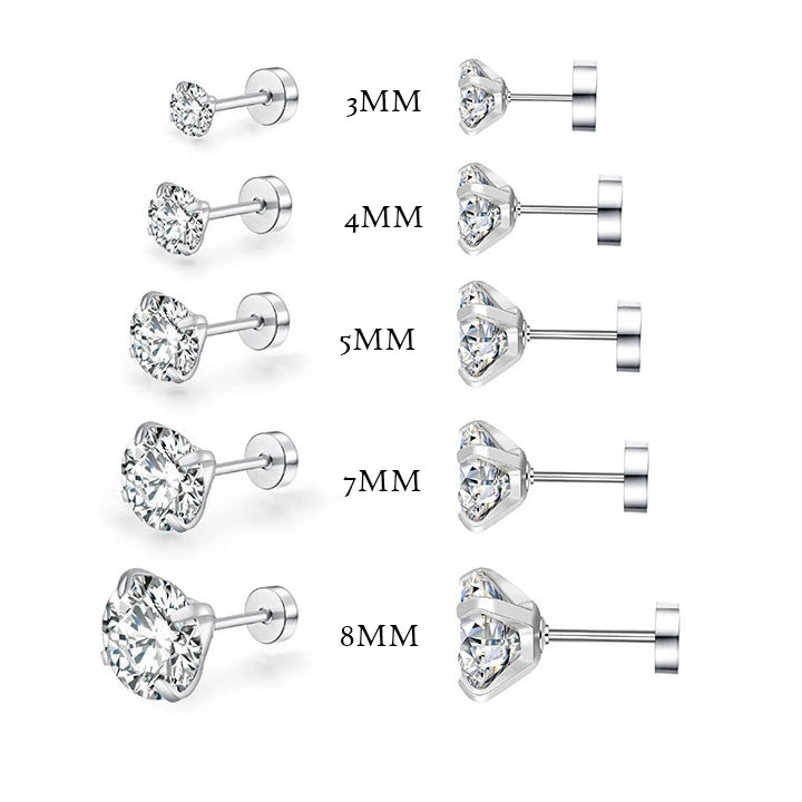 4 Color Top Stainless steel Unisex Women Men Round Crystal Zircon Ear Studs Earrings Piercings Fashion non-allergic Jewelry.
