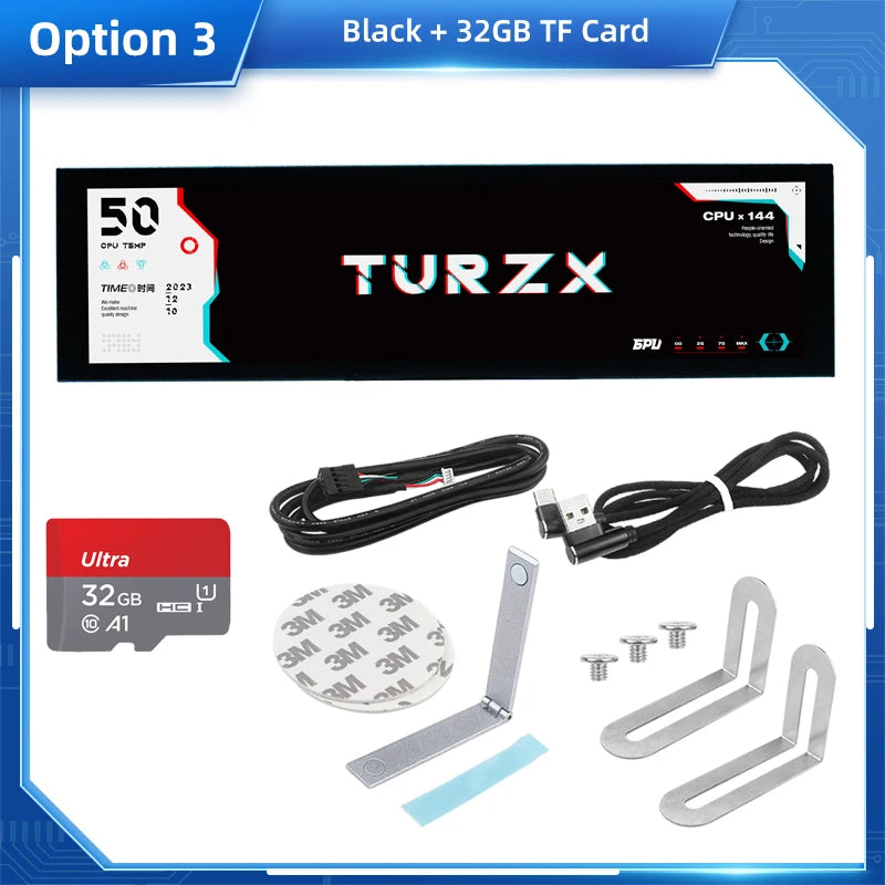 TURZX 8.8 Inch USB Secondary Screen Type-C Desktop Extended Display TF Card Play 1920*480 IPS LCD CPU RAM GPU Monitor NO AIDA64