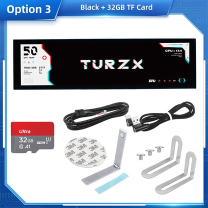 TURZX 8.8 Inch USB Secondary Screen Type-C Desktop Extended Display TF Card Play 1920*480 IPS LCD CPU RAM GPU Monitor NO AIDA64