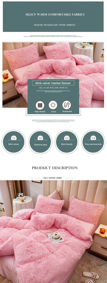 3/4PCS Luxurious Plush Duvet Cover Set – Cozy & Soft Bedding, Perfect for Bedroom Comfort, Ideal for Guest Rooms and Dorm Aesth.