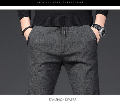 Winter Plush Trousers Men Business Fleece Pants Fashion Warm Drawstring Velvet Thick Casual Stretch Male Clothes 28-29