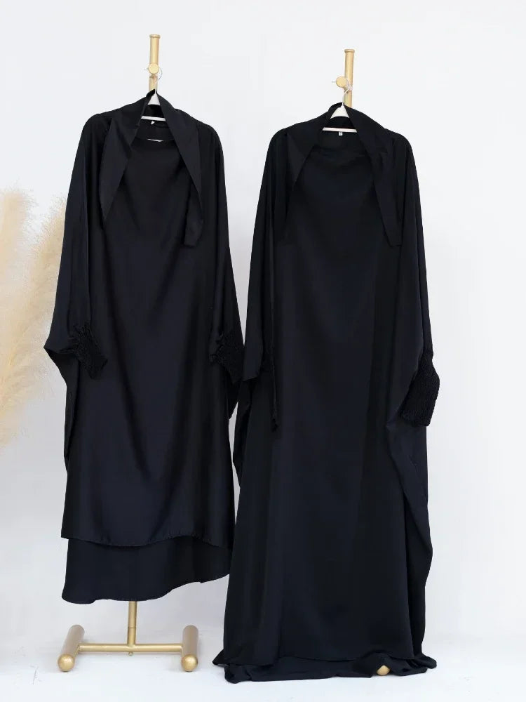 Ramadan Muslim Robe 2 Piece Set Mommy & Kids Prayer Garment Hijab Dress Women Girls Hooded Abaya Niqab Islam Dubai Eid jilbab