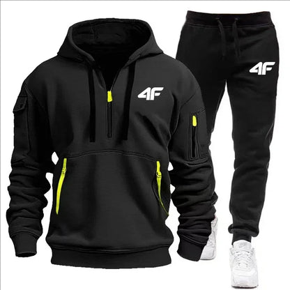 Autumn and winter casual jogging sportswear with zipper hood and multiple pockets, 2-piece set, large-sized S-3XL men's suit.