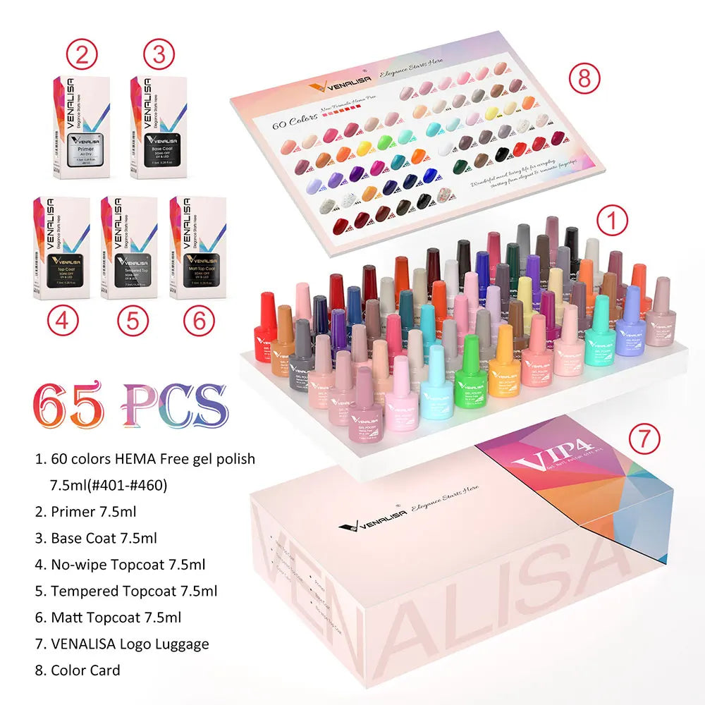 New Fashion Color Venalisa Gel Polish Kit VIP4 HEMA TPO FREE Enamel Vernish For Nail Art Design Whole Set Nail Gel Learner Kit.