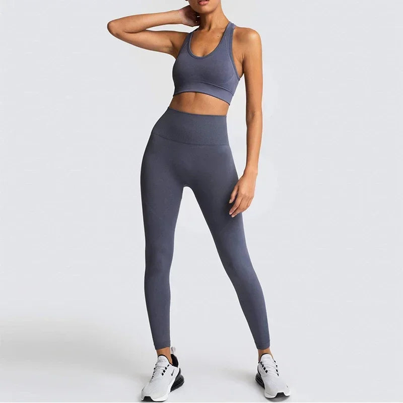 2025 Women's Yoga Set Seamless Sportswear 2-Piece Gym Yoga Clothes Sports Bra + Leggings Running Wear Skinny Sports Set Suits.