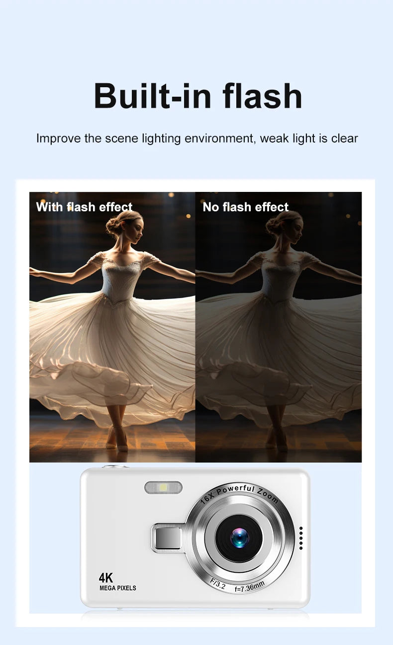 High Definition 6800W4K Pixel Digital Camera Video Recording Beauty Camera Student Camera CCD 16x Zoom with Wifi Compact.