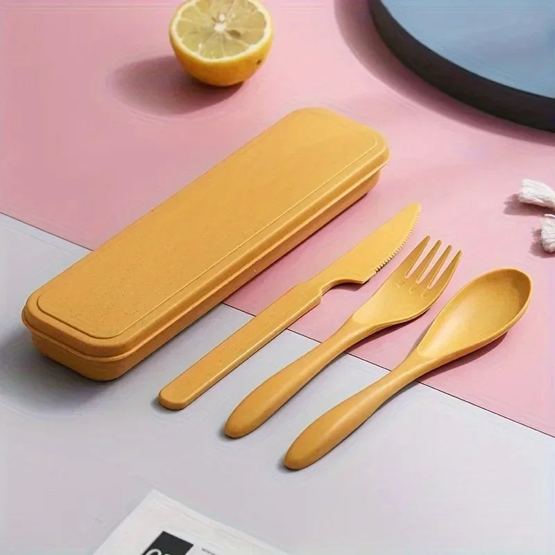 3In1 Portable Cutlery Set Reusable Home Travel Utensil Set Fork Spoon Knife with Box Dinnerware Set Picnic Camping Tableware