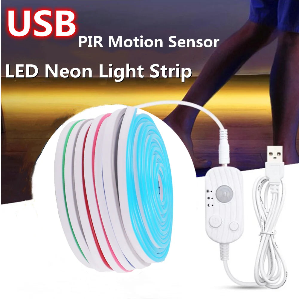 DC5V Neon LED Light Strip Wiress PIR Motion Sensor 6X12MM Silicone Tube Rope SMD2835 120Leds/m Waterproof Flexible Tape Ribbon.
