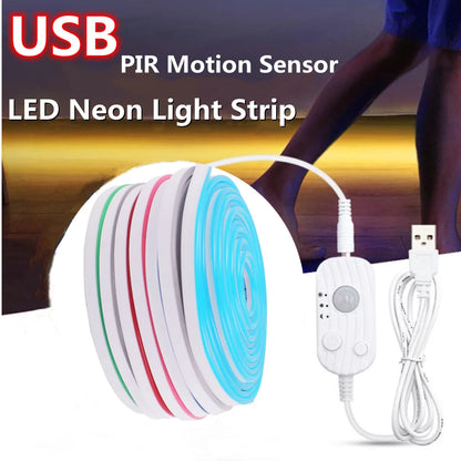 DC5V Neon LED Light Strip Wiress PIR Motion Sensor 6X12MM Silicone Tube Rope SMD2835 120Leds/m Waterproof Flexible Tape Ribbon.