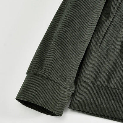 Men's Corduroy Jacket Stand-up Collar Slim Fit Retro Multi-pocket Workwear Commuter Coat for Spring And Autumn